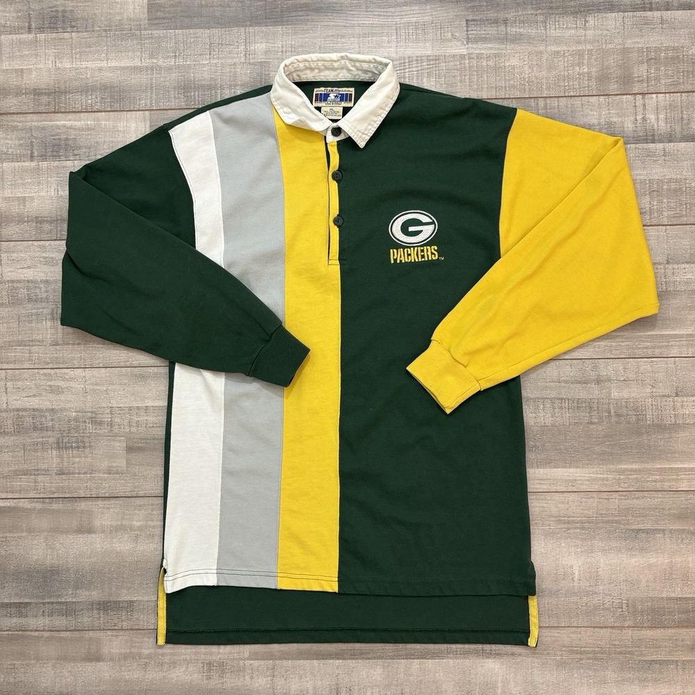 Vtg Starter Green Bay Packers Rugby Shirt Men XL Long Sleeve Polo NFL Colorblock